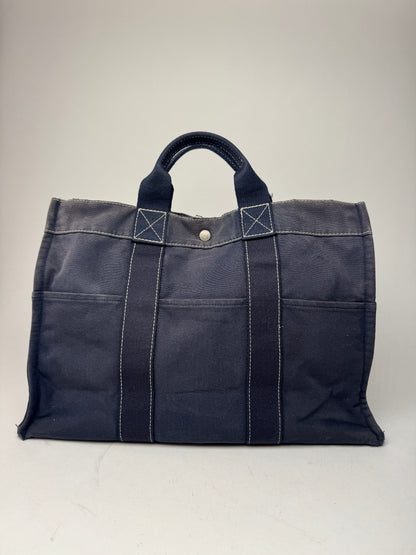 Vintage Hermes Canvas Tote Bag Navy