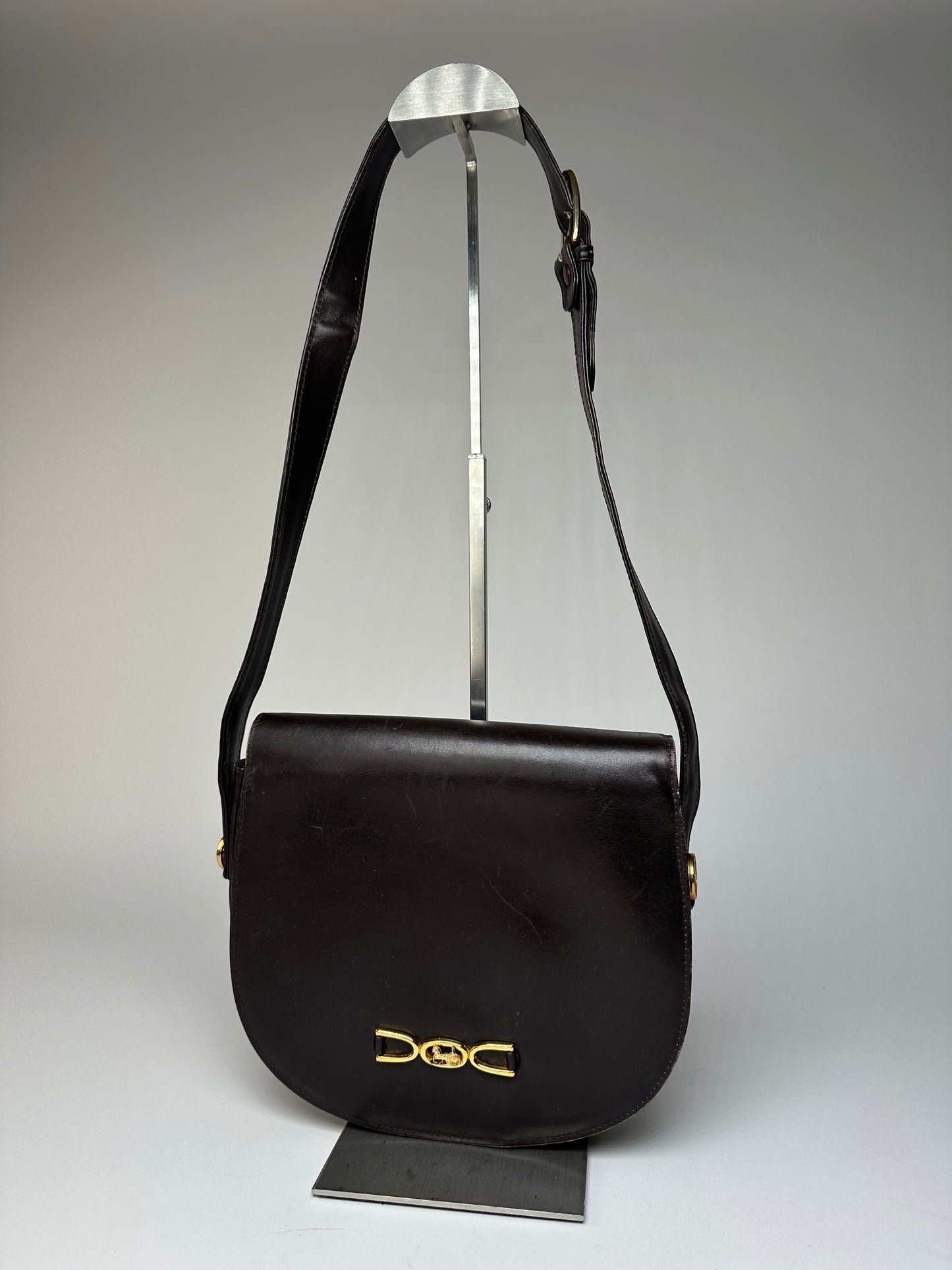 Vintage Celine Paris Leather Shoulder Bag Black