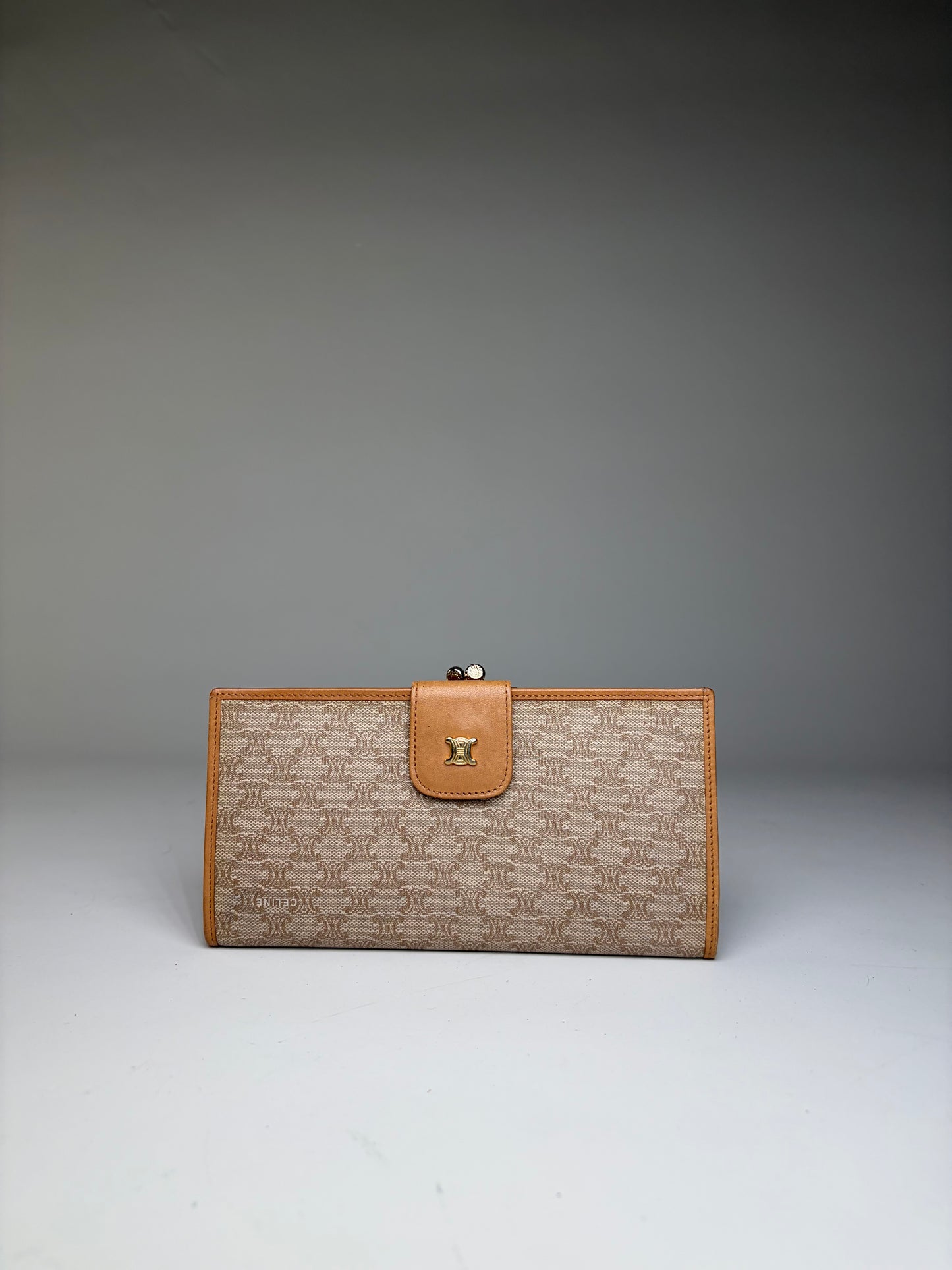 Vintage Celine Monogram Canvas Bifold Wallet Beige Brown
