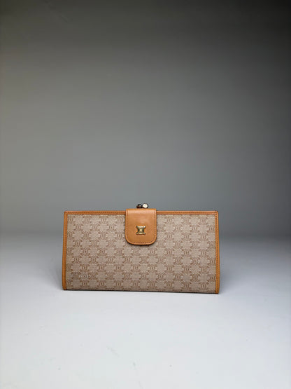Vintage Celine Monogram Canvas Bifold Wallet Beige Brown