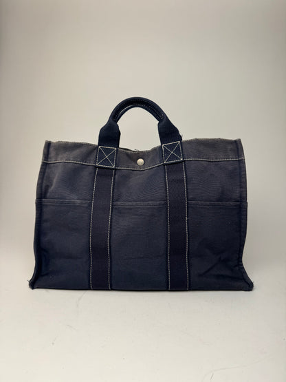 Vintage Hermes Canvas Tote Bag Navy