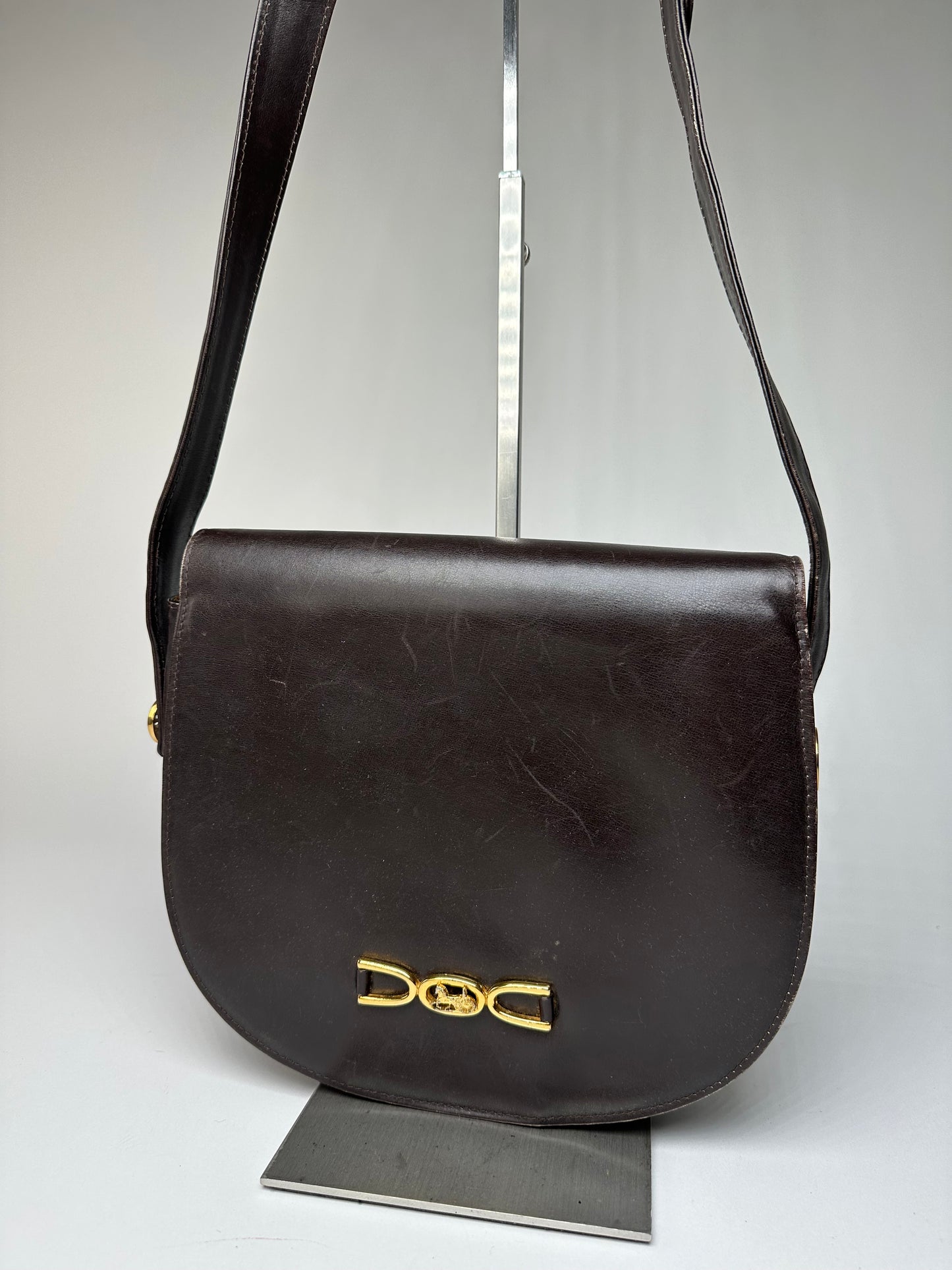 Vintage Celine Paris Leather Shoulder Bag Black