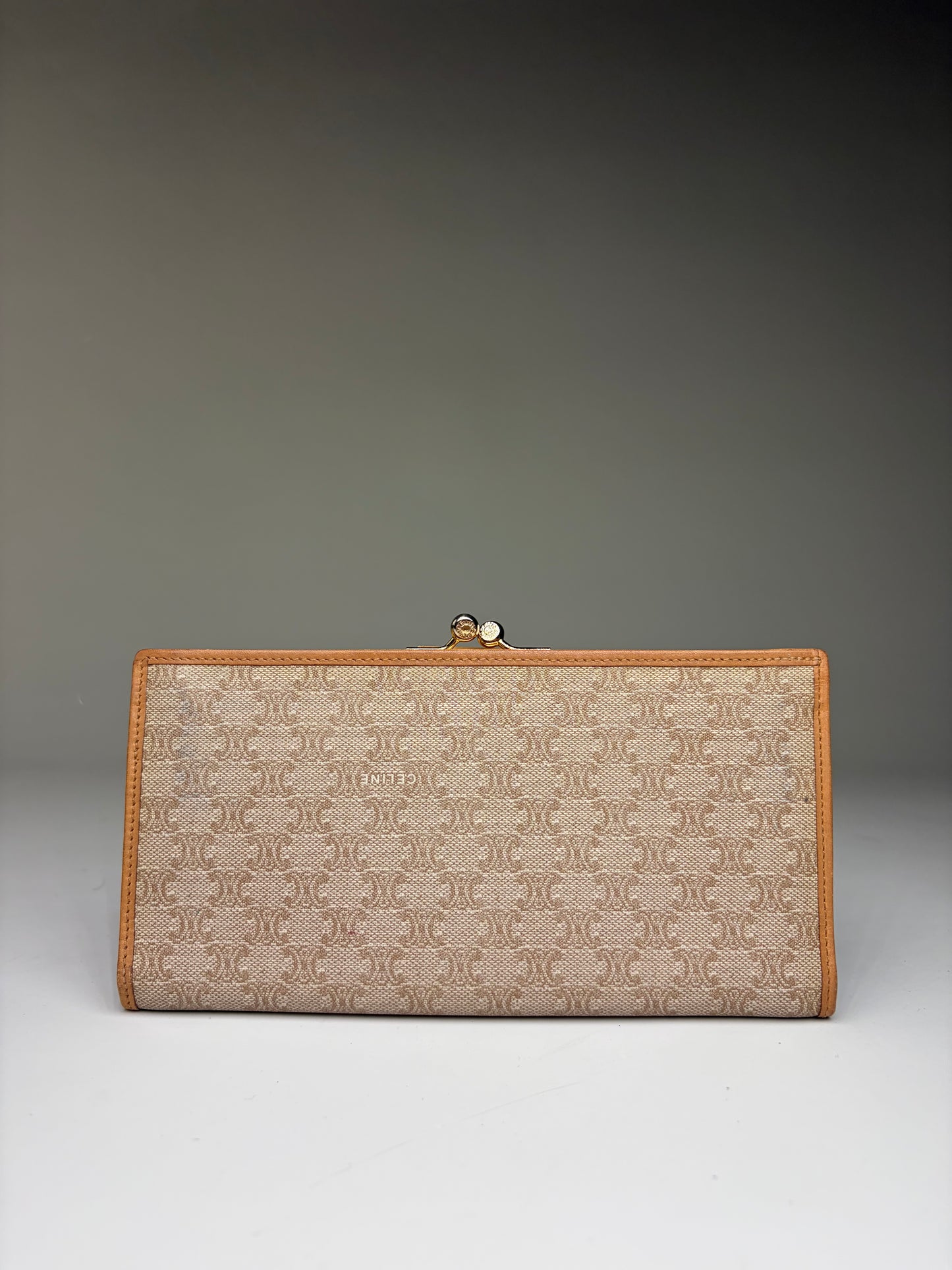 Vintage Celine Monogram Canvas Bifold Wallet Beige Brown