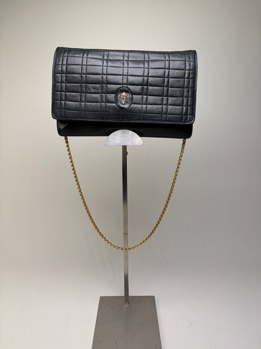 Vintage Pucci Leather Clutch Bag Black Gold-tone Chain
