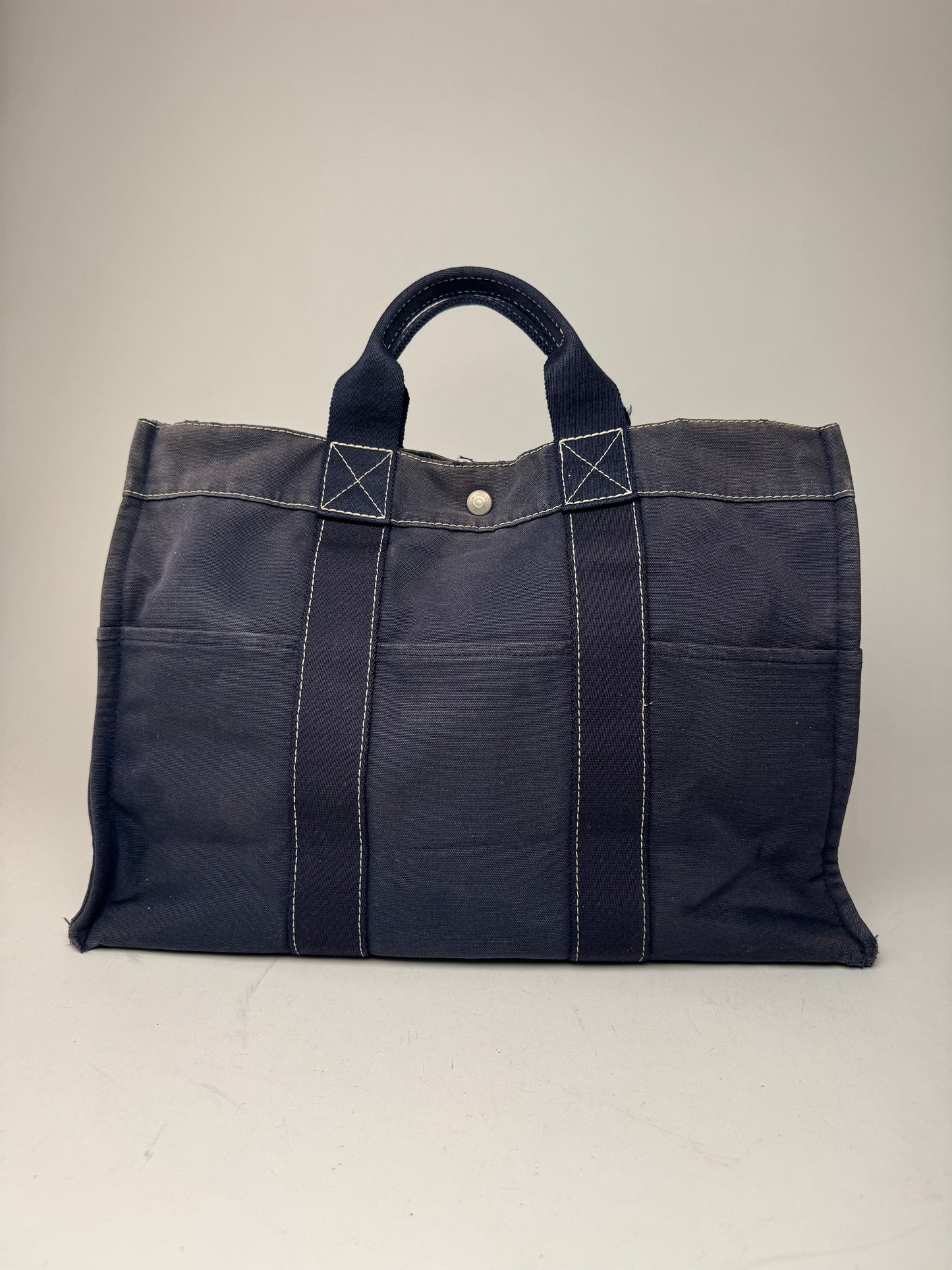 Vintage Hermes Canvas Tote Bag Navy