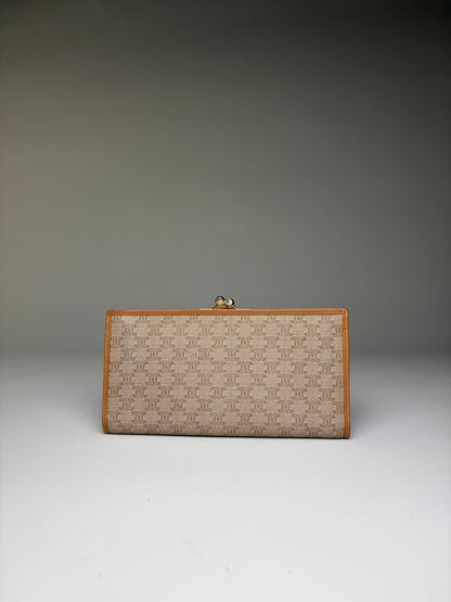 Vintage Celine Monogram Canvas Bifold Wallet Beige Brown