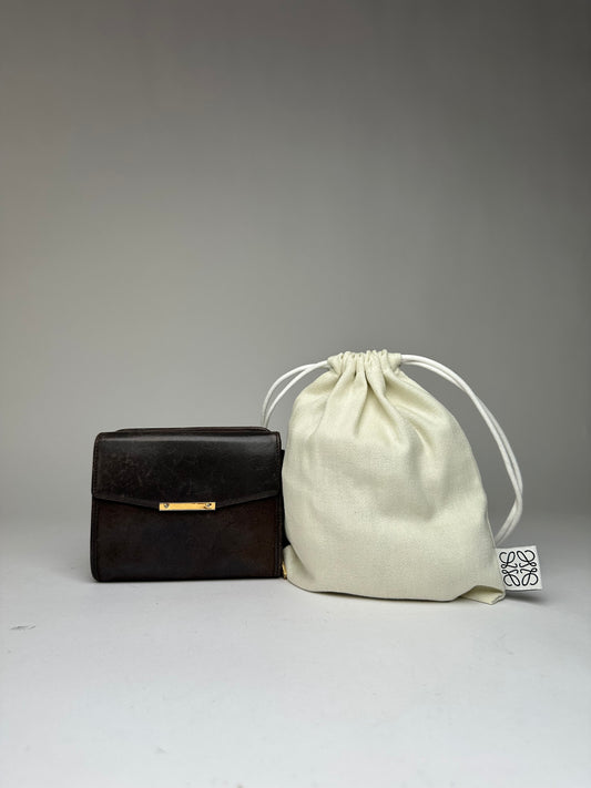 Vintage Loewe Grained Leather Bifold Wallet Late 1990s Dark Brown