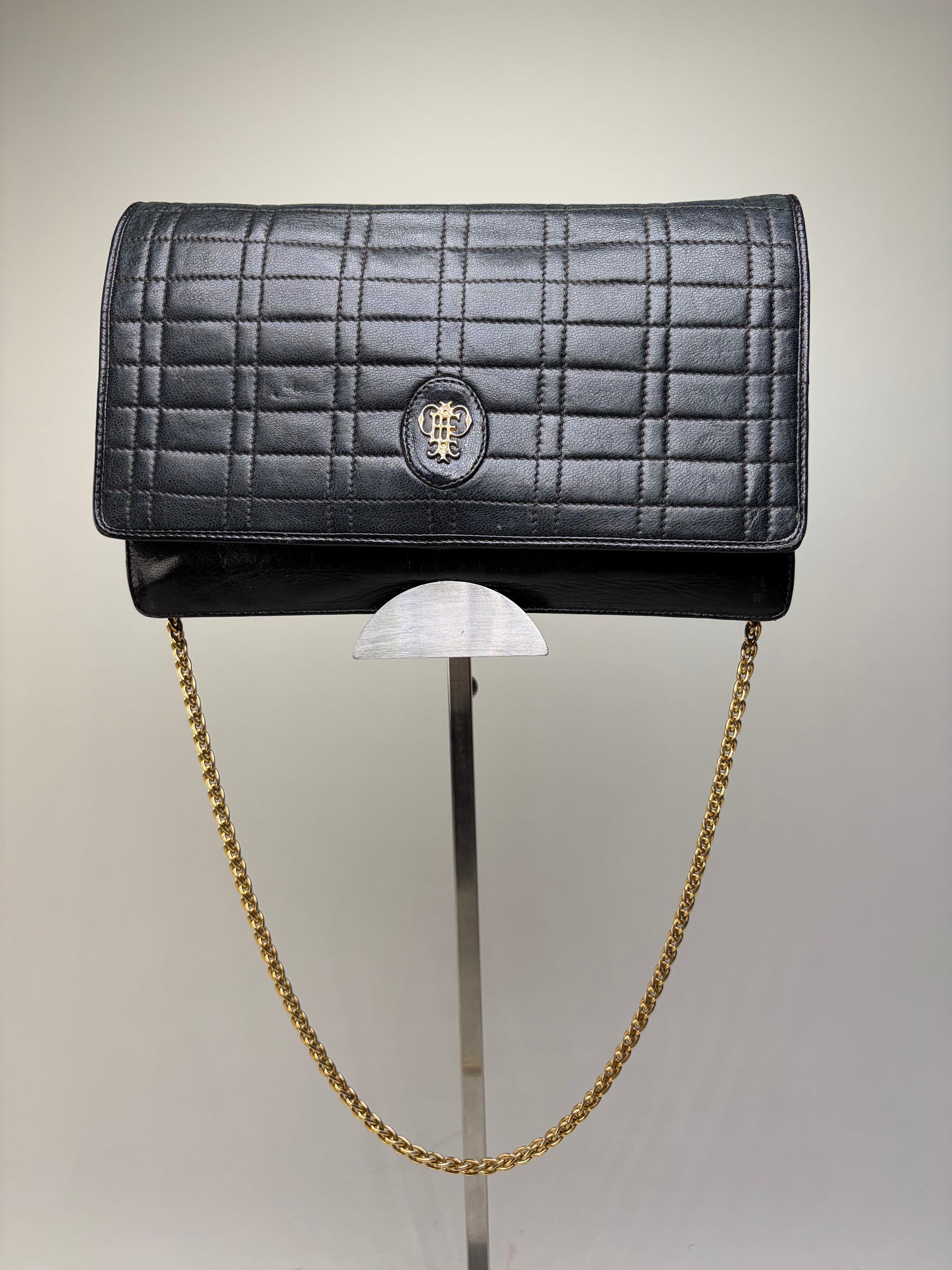 Vintage Pucci Leather Clutch Bag Black Gold-tone Chain