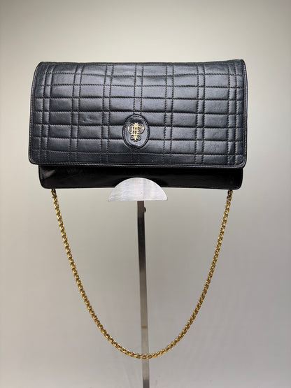 Vintage Pucci Leather Clutch Bag Black Gold-tone Chain