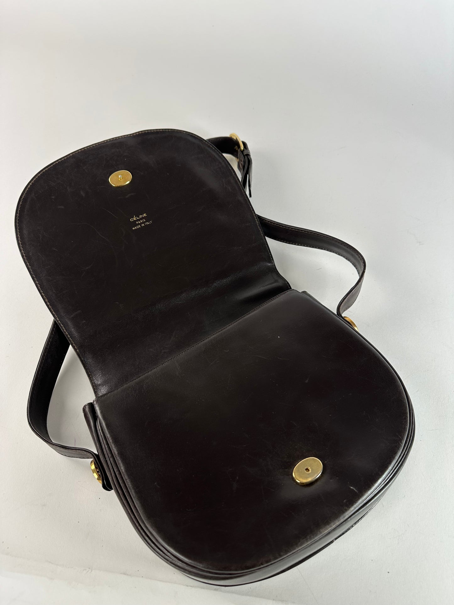 Vintage Celine Paris Leather Shoulder Bag Black