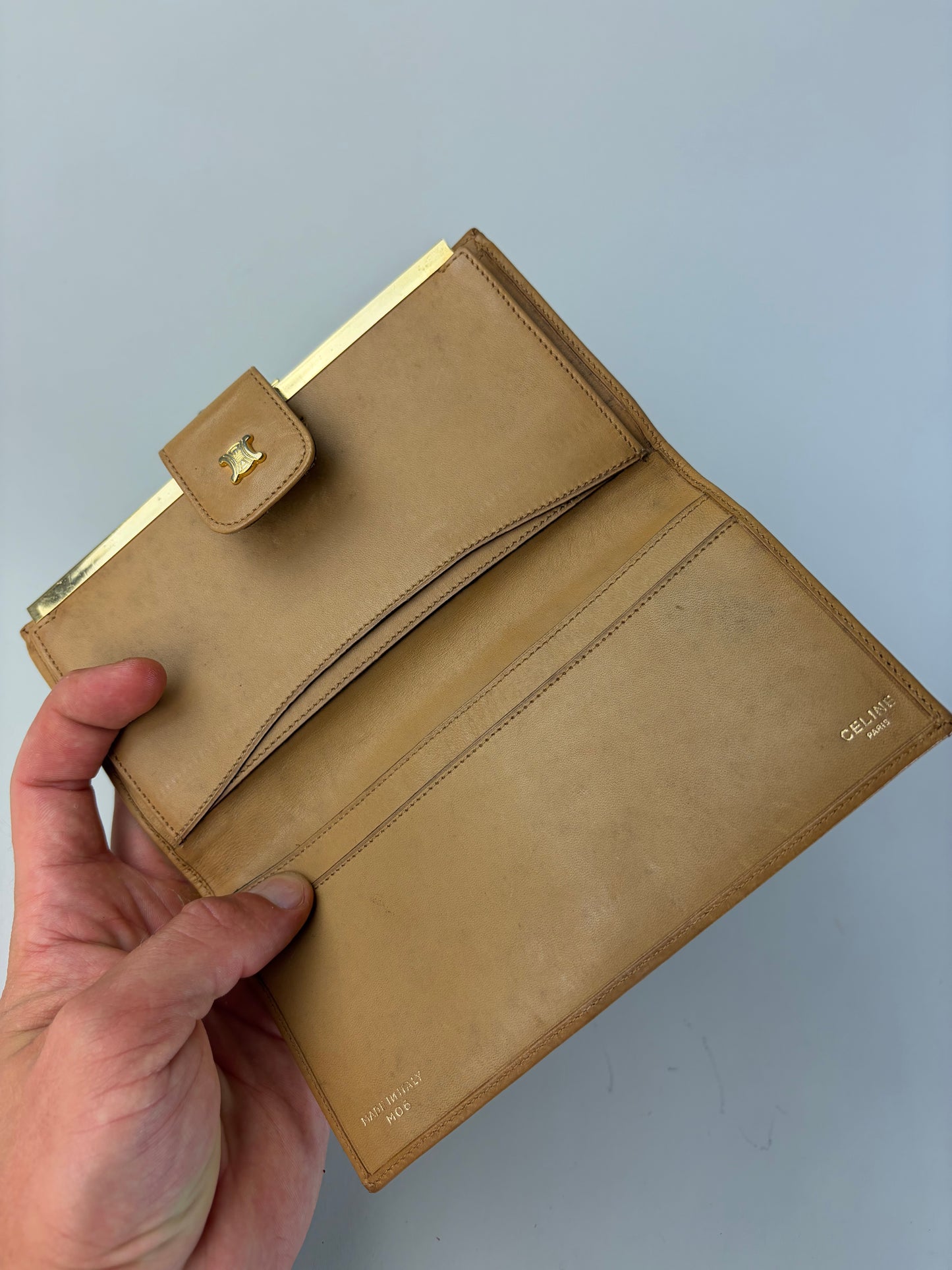 Vintage Celine Monogram Canvas Bifold Wallet Beige Brown
