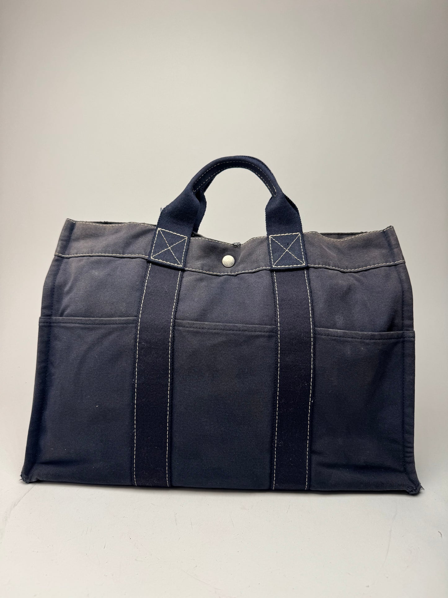 Vintage Hermes Canvas Tote Bag Navy