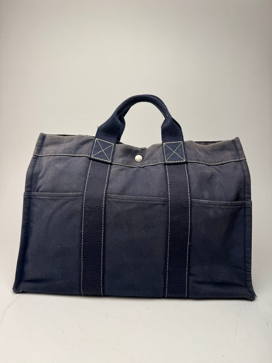 Vintage Hermes Canvas Tote Bag Navy
