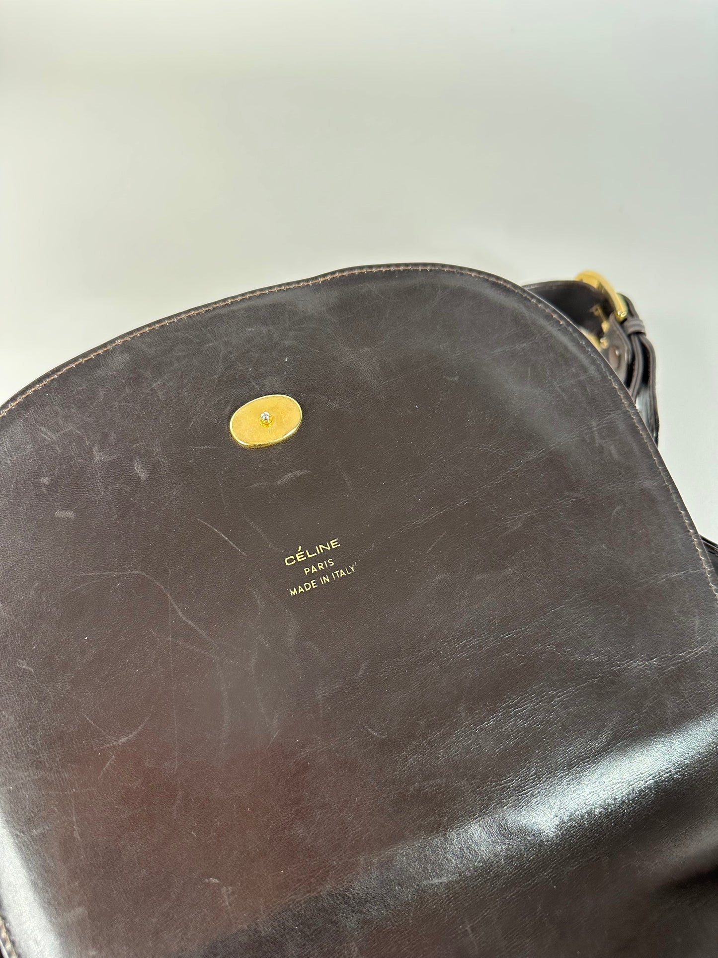 Vintage Celine Paris Leather Shoulder Bag Black