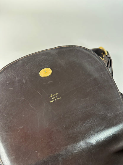 Vintage Celine Paris Leather Shoulder Bag Black