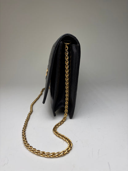 Vintage Pucci Leather Clutch Bag Black Gold-tone Chain