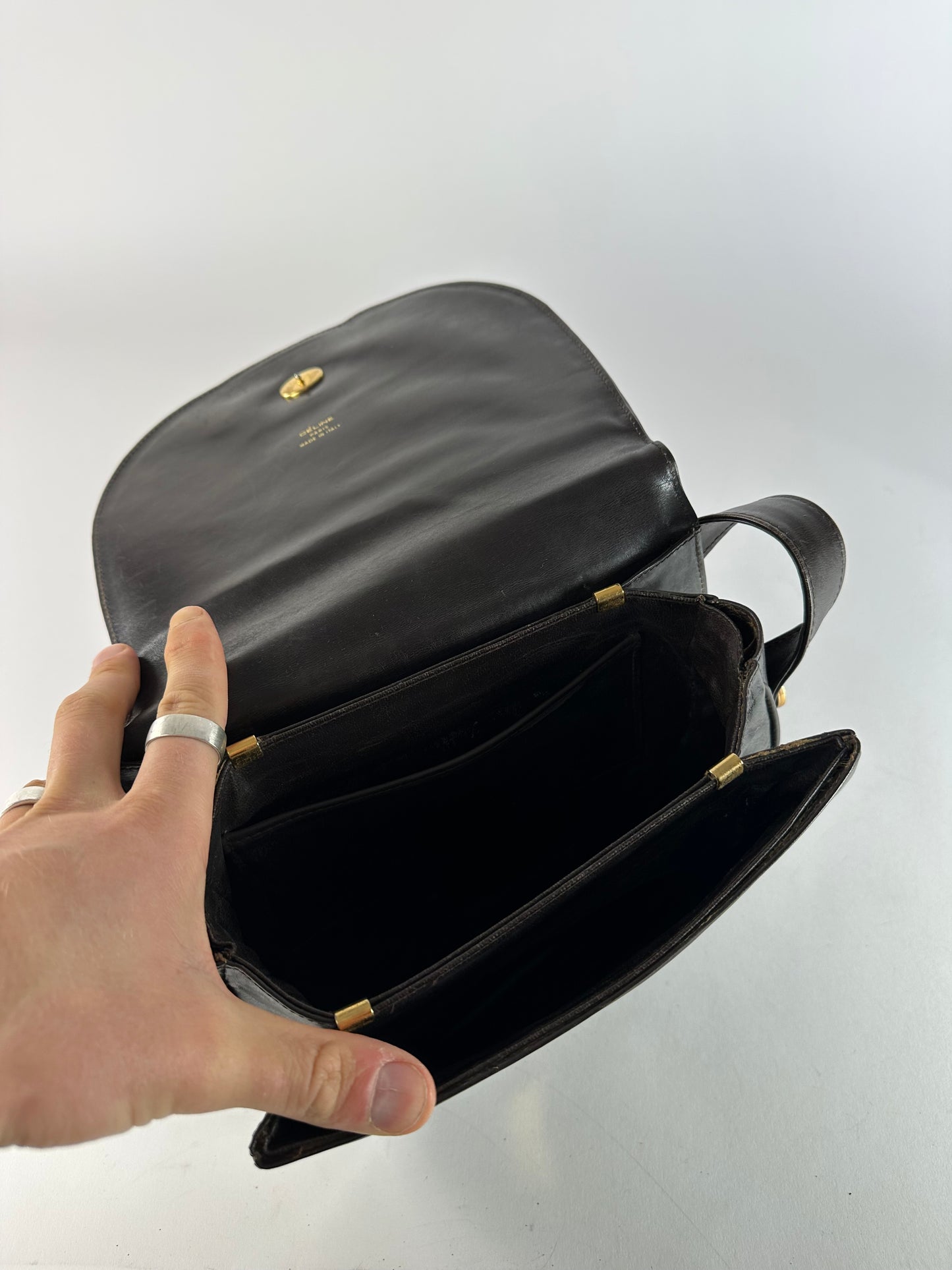 Vintage Celine Paris Leather Shoulder Bag Black