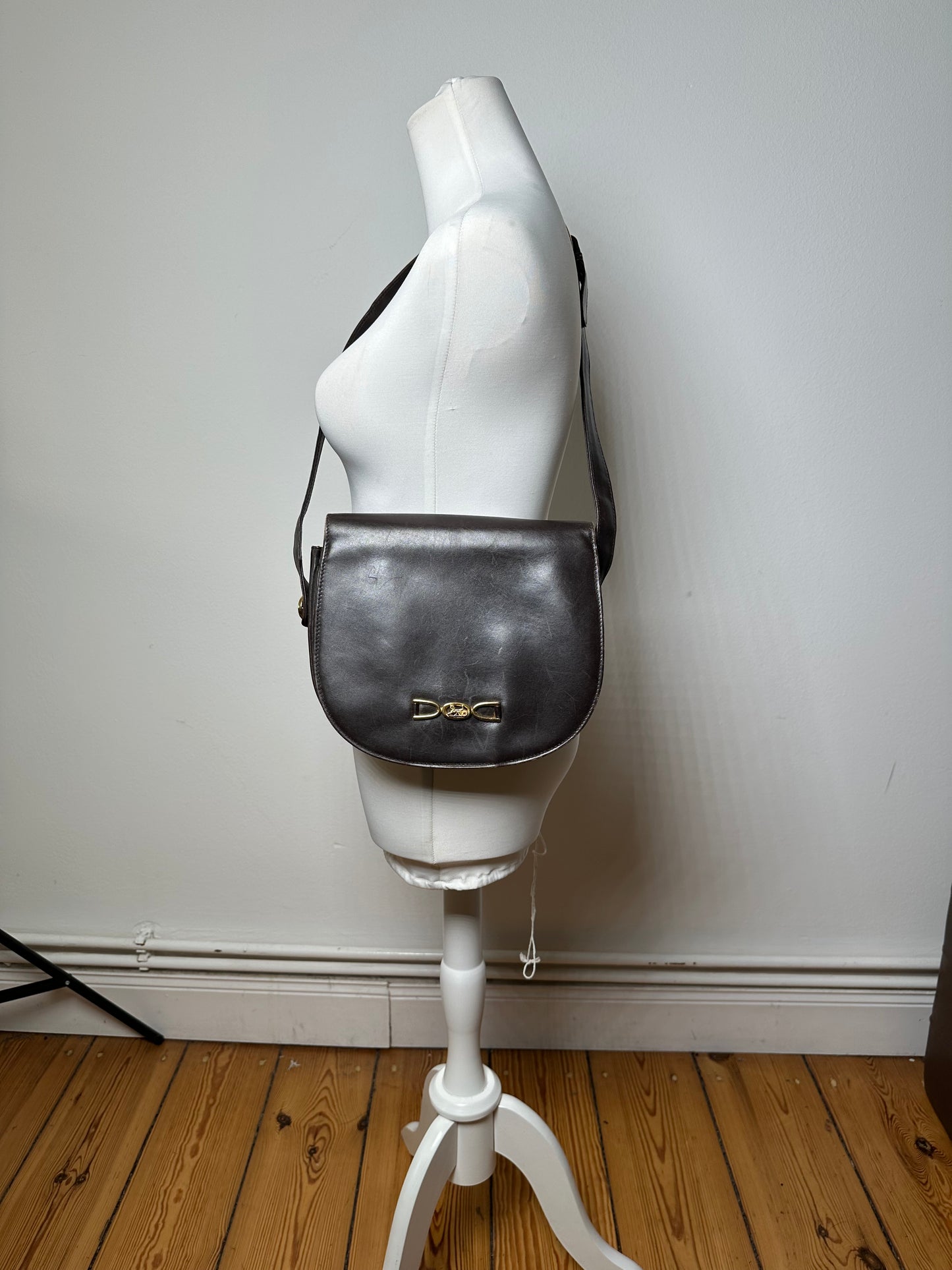 Vintage Celine Paris Leather Shoulder Bag Black