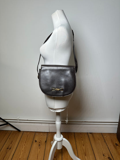 Vintage Celine Paris Leather Shoulder Bag Black