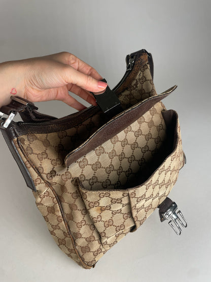 Vintage Gucci Monogram 2Way Bag Beige Brown