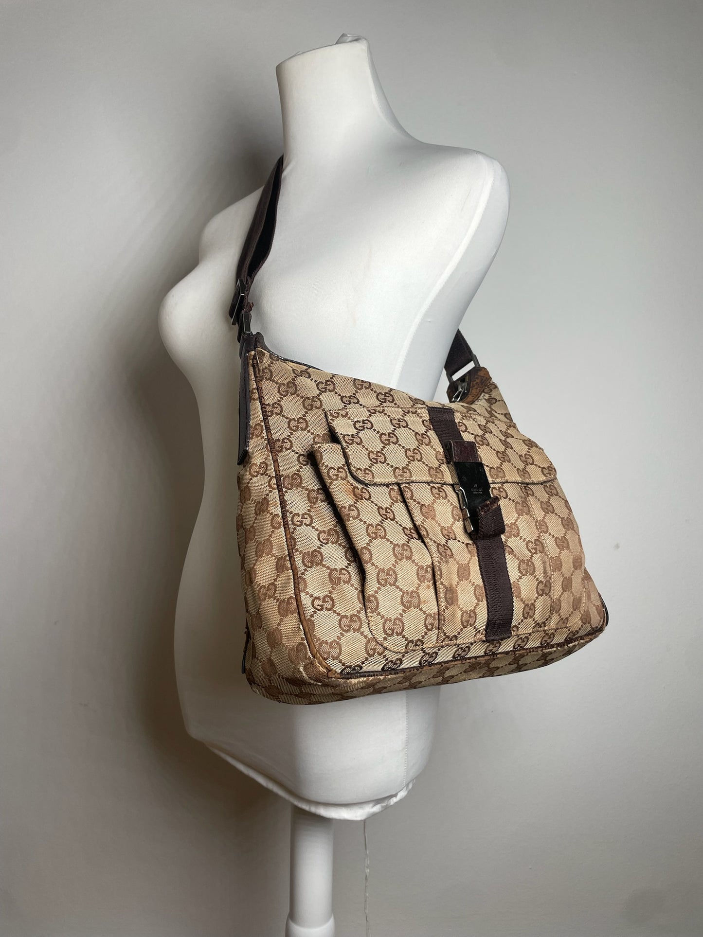 Vintage Gucci Monogram 2Way Bag Beige Brown