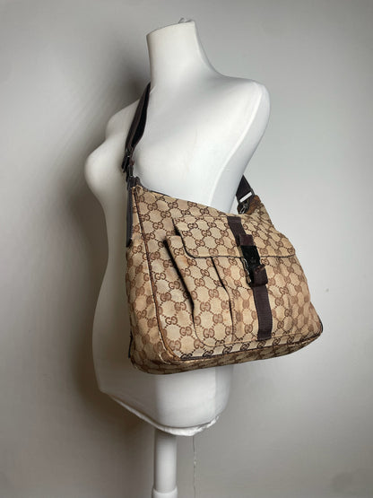 Vintage Gucci Monogram 2Way Bag Beige Brown