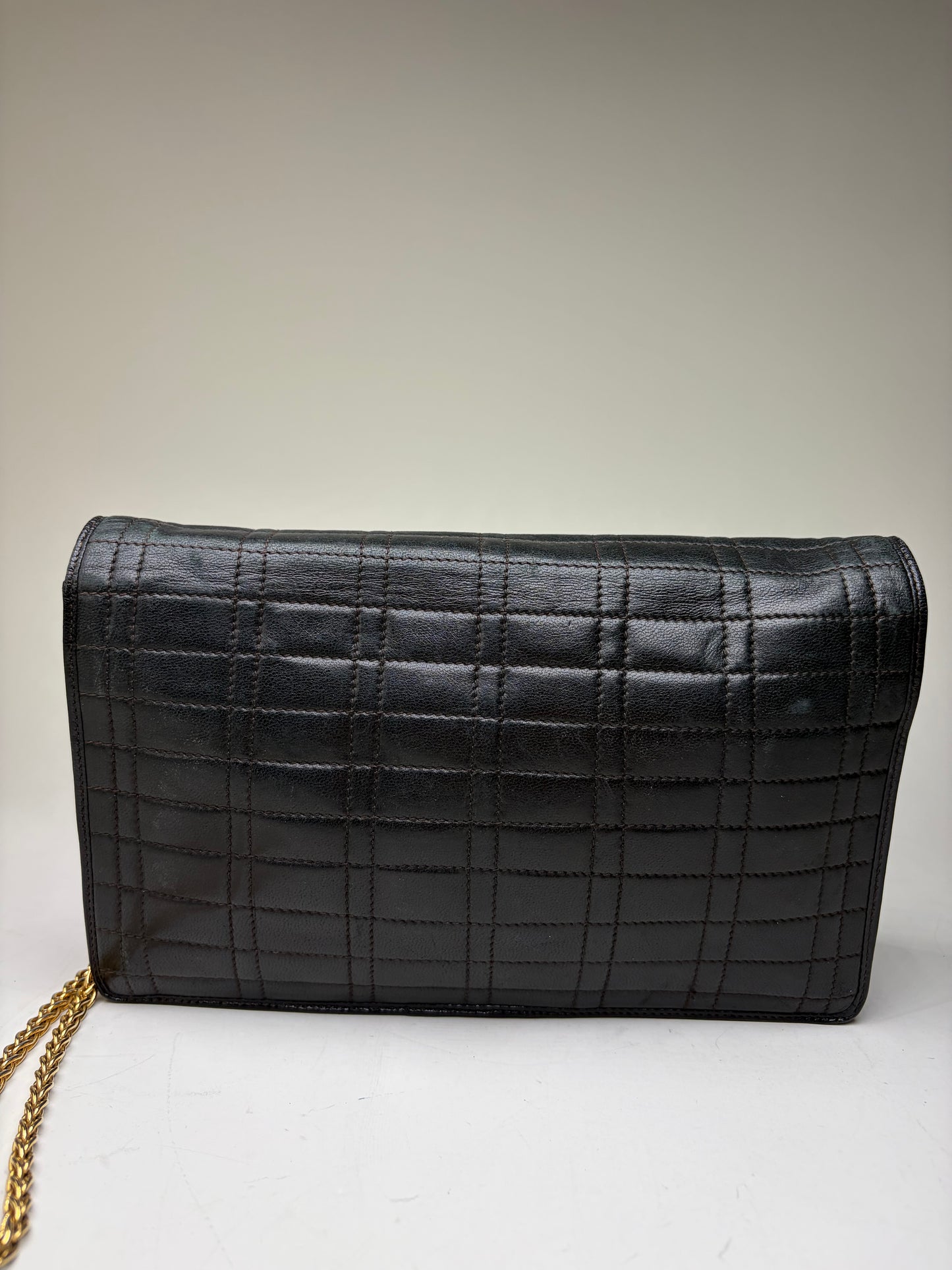 Vintage Pucci Leather Clutch Bag Black Gold-tone Chain