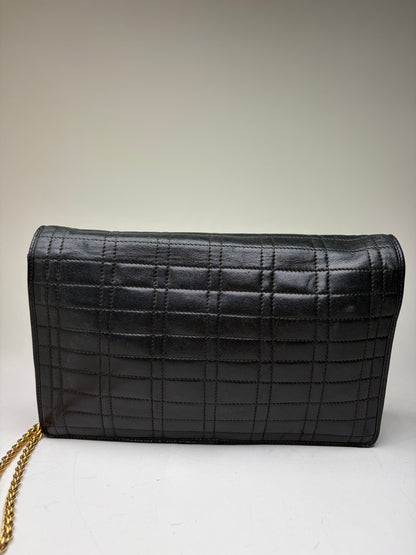 Vintage Pucci Leather Clutch Bag Black Gold-tone Chain