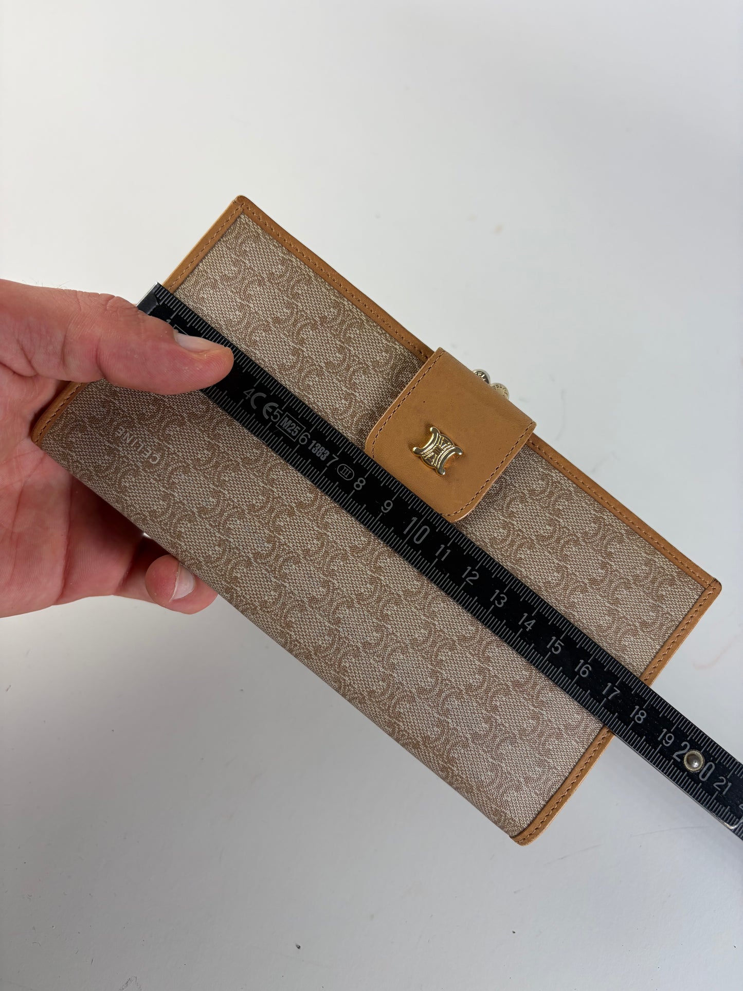 Vintage Celine Monogram Canvas Bifold Wallet Beige Brown