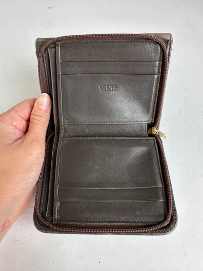 Vintage Loewe Grained Leather Bifold Wallet Late 1990s Dark Brown