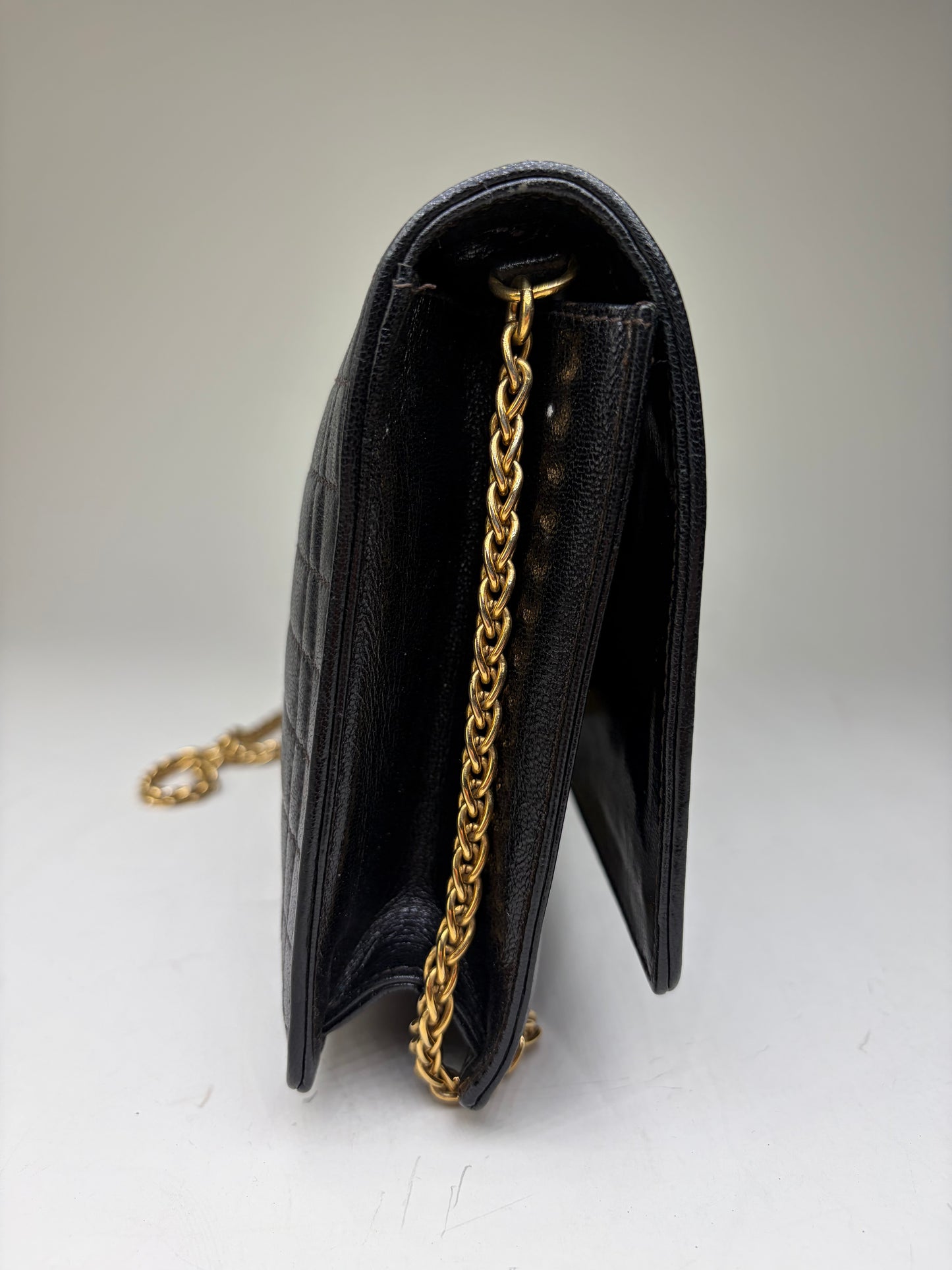 Vintage Pucci Leather Clutch Bag Black Gold-tone Chain
