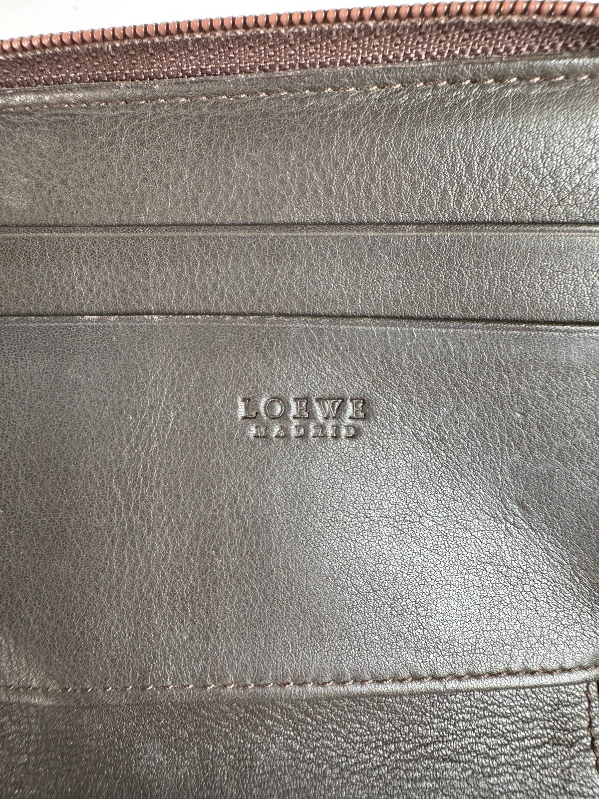 Vintage Loewe Grained Leather Bifold Wallet Late 1990s Dark Brown