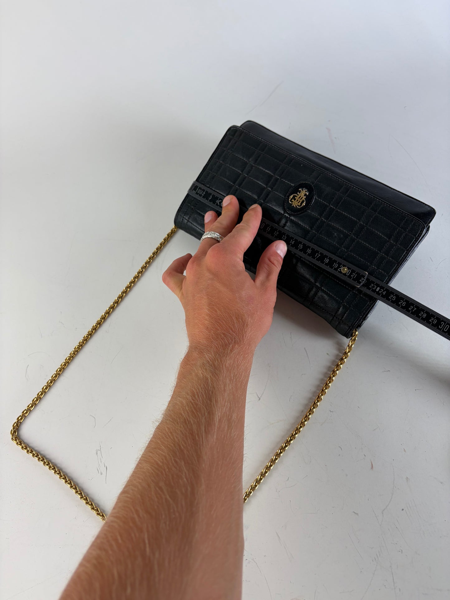 Vintage Pucci Leather Clutch Bag Black Gold-tone Chain