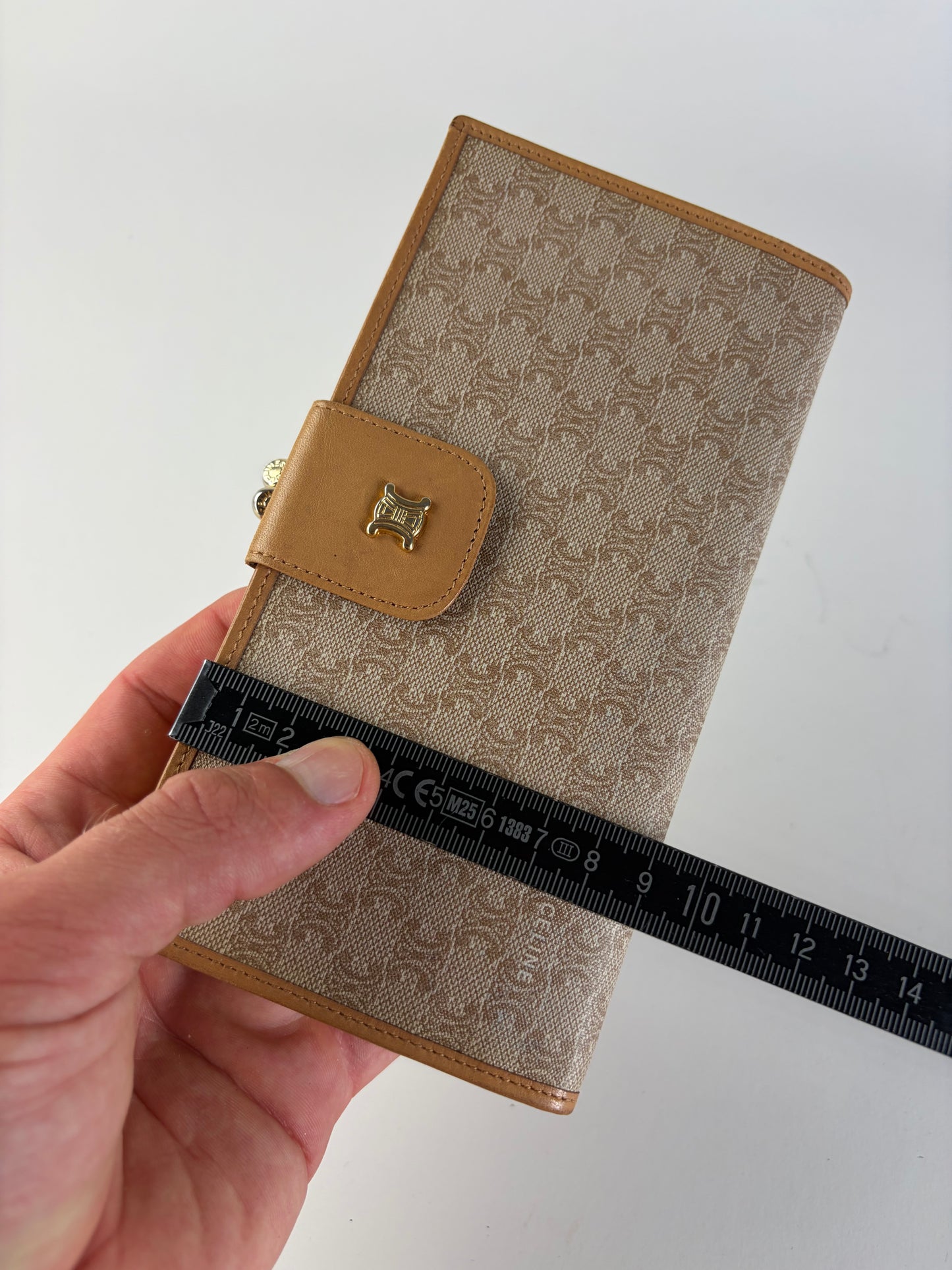 Vintage Celine Monogram Canvas Bifold Wallet Beige Brown