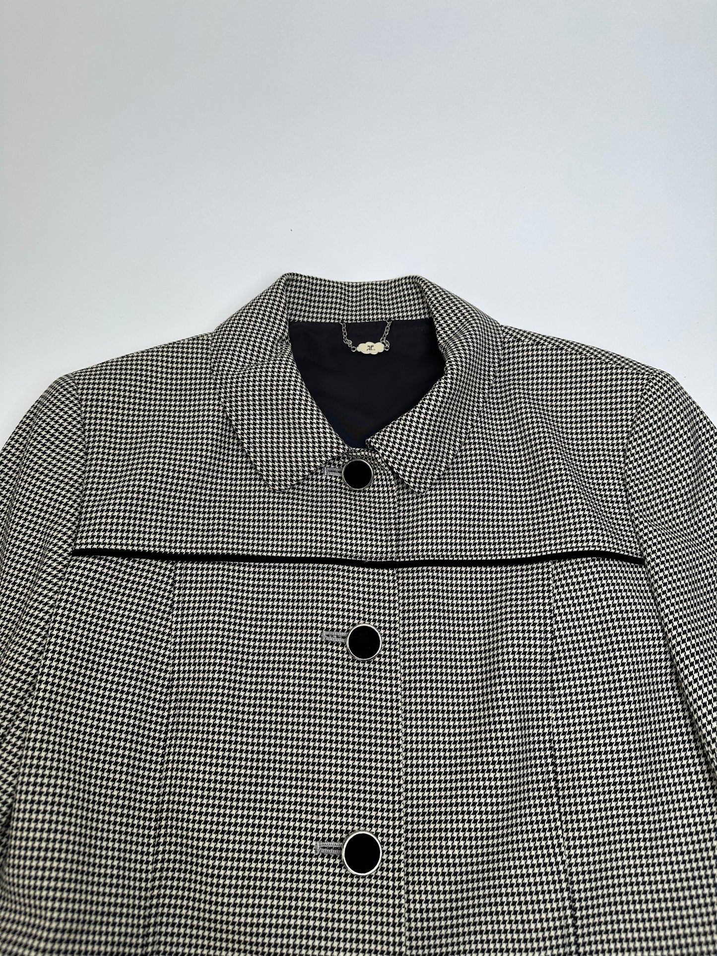 Vintage Courreges Wool Checked Blazer / Grey Black M