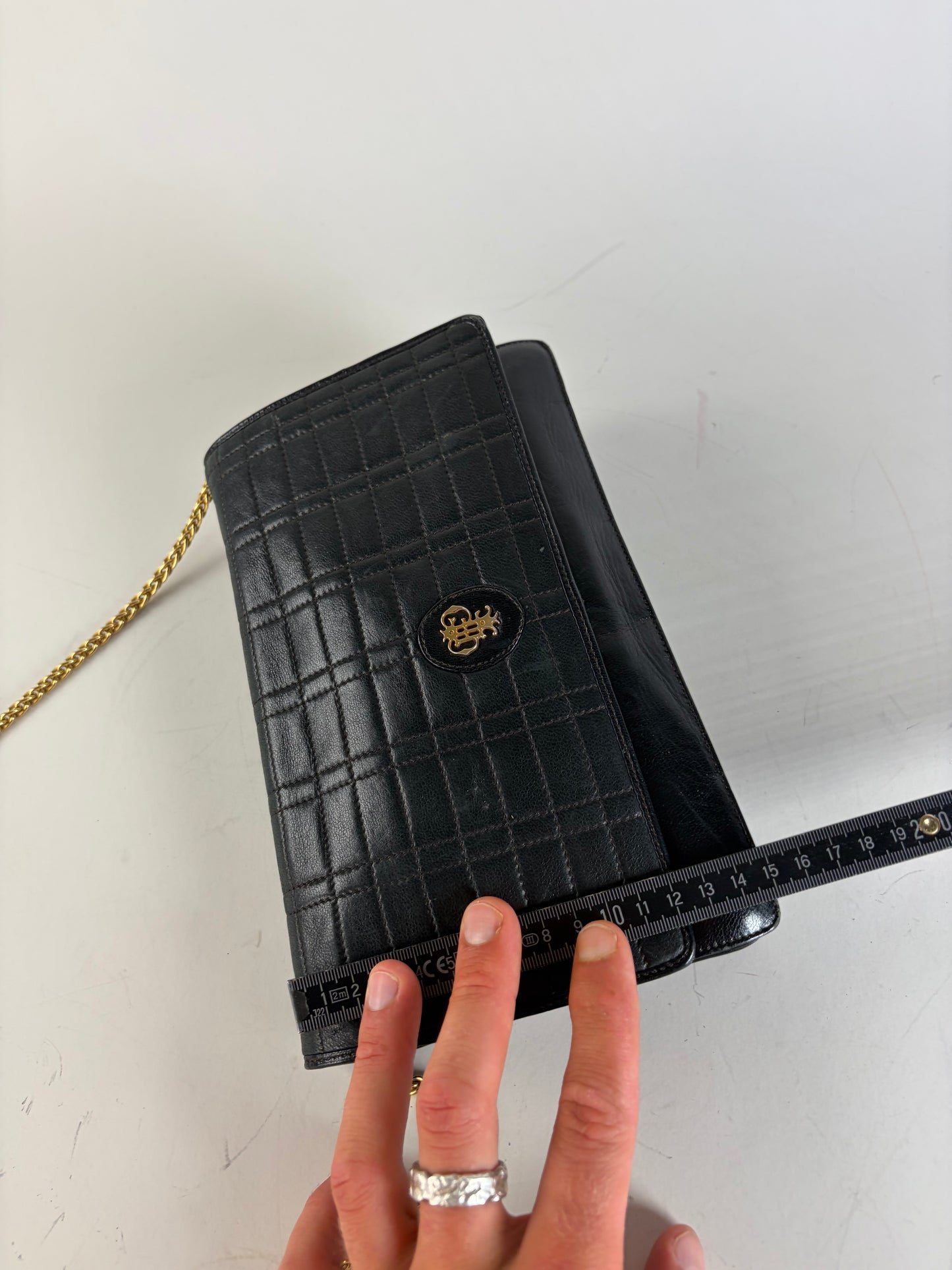 Vintage Pucci Leather Clutch Bag Black Gold-tone Chain