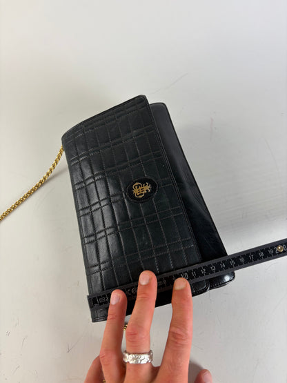 Vintage Pucci Leather Clutch Bag Black Gold-tone Chain