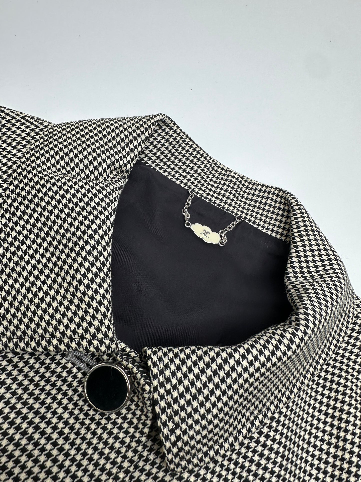 Vintage Courreges Wool Checked Blazer / Grey Black M