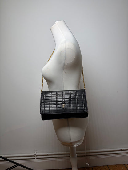Vintage Pucci Leather Clutch Bag Black Gold-tone Chain