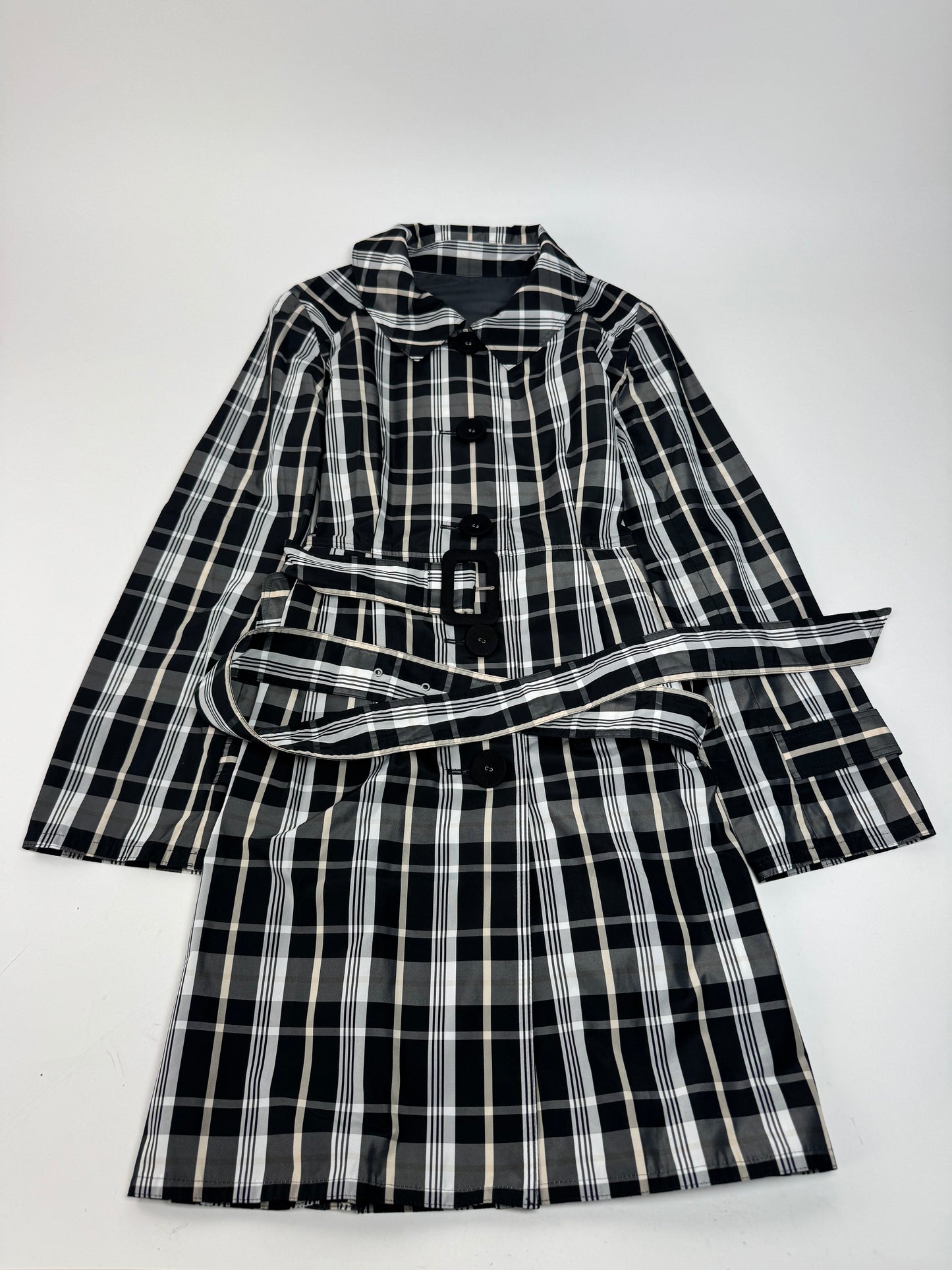Vintage Courreges Trenchcoat black White Checked 36/S