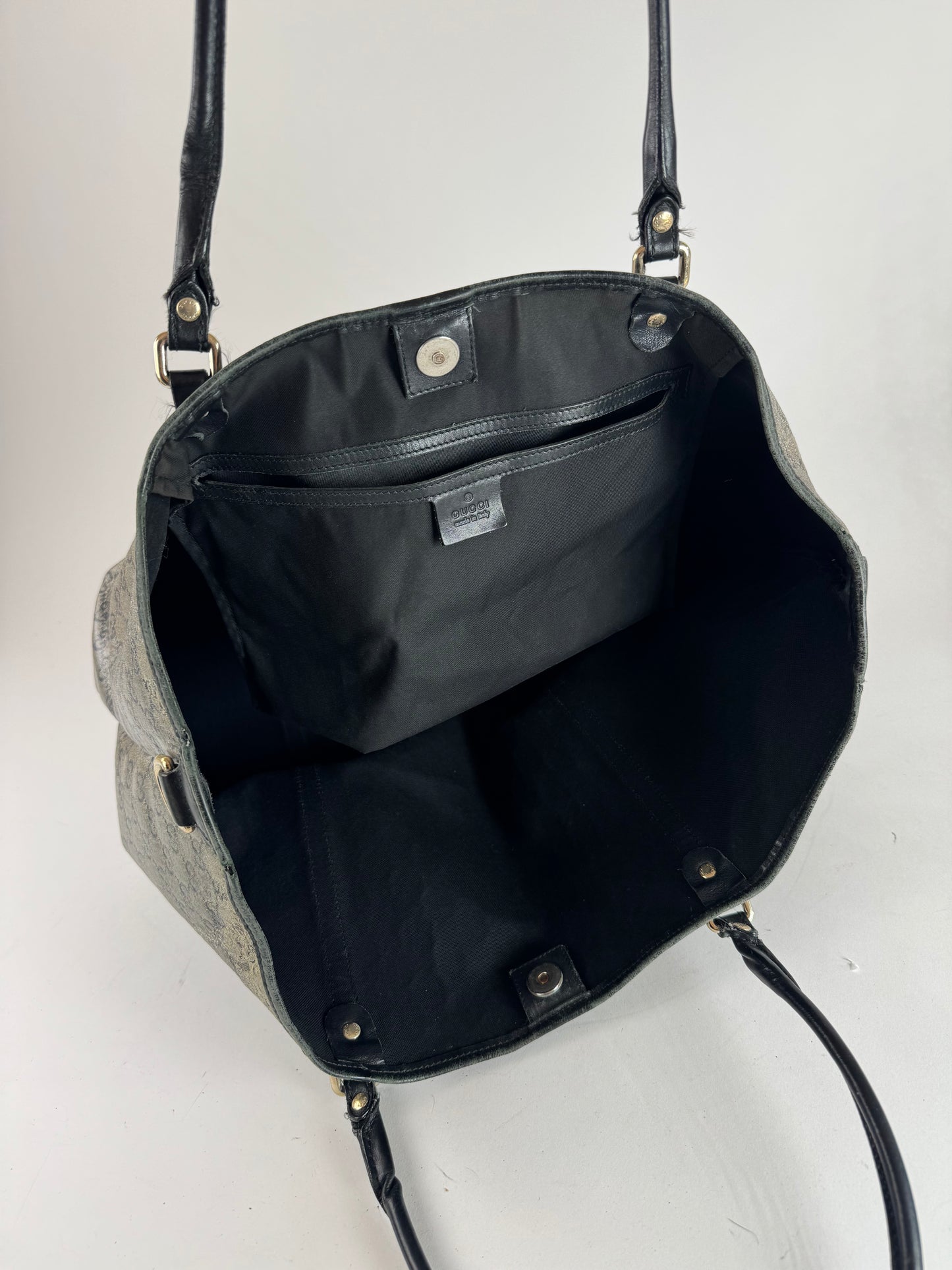Vintage Gucci Monogram Leather Tote Bag Black Grey