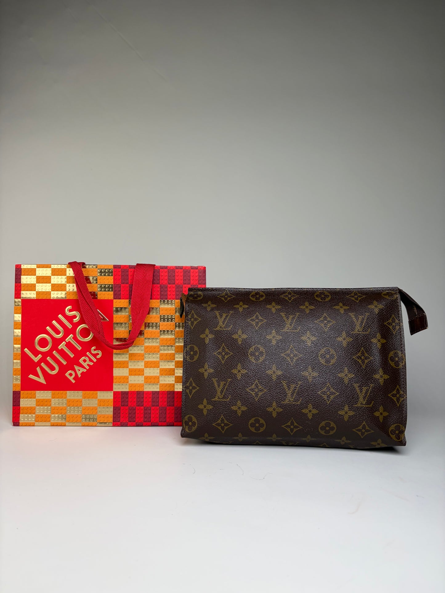 Vintage Louis Vuitton Monogram Canvas Clutch Brown Gold
