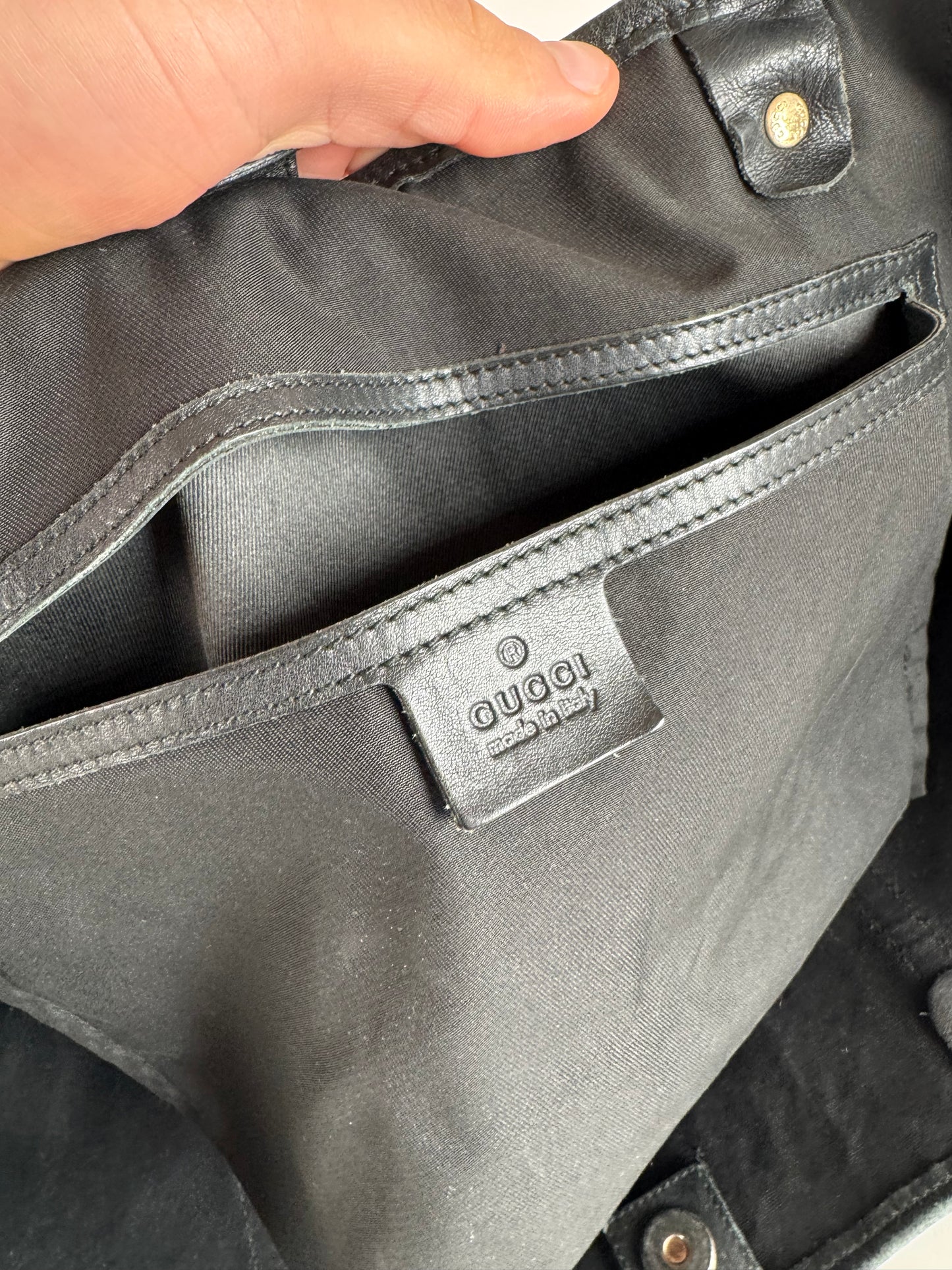 Vintage Gucci Monogram Leather Tote Bag Black Grey