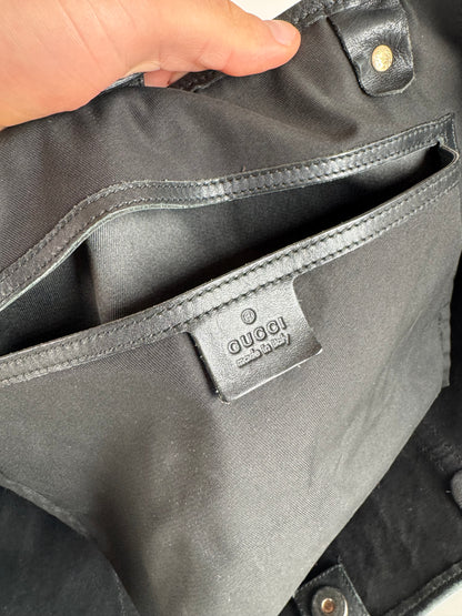 Vintage Gucci Monogram Leather Tote Bag Black Grey