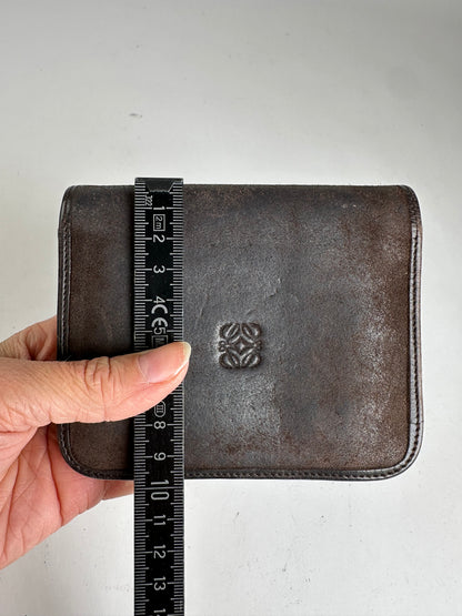 Vintage Loewe Grained Leather Bifold Wallet Late 1990s Dark Brown