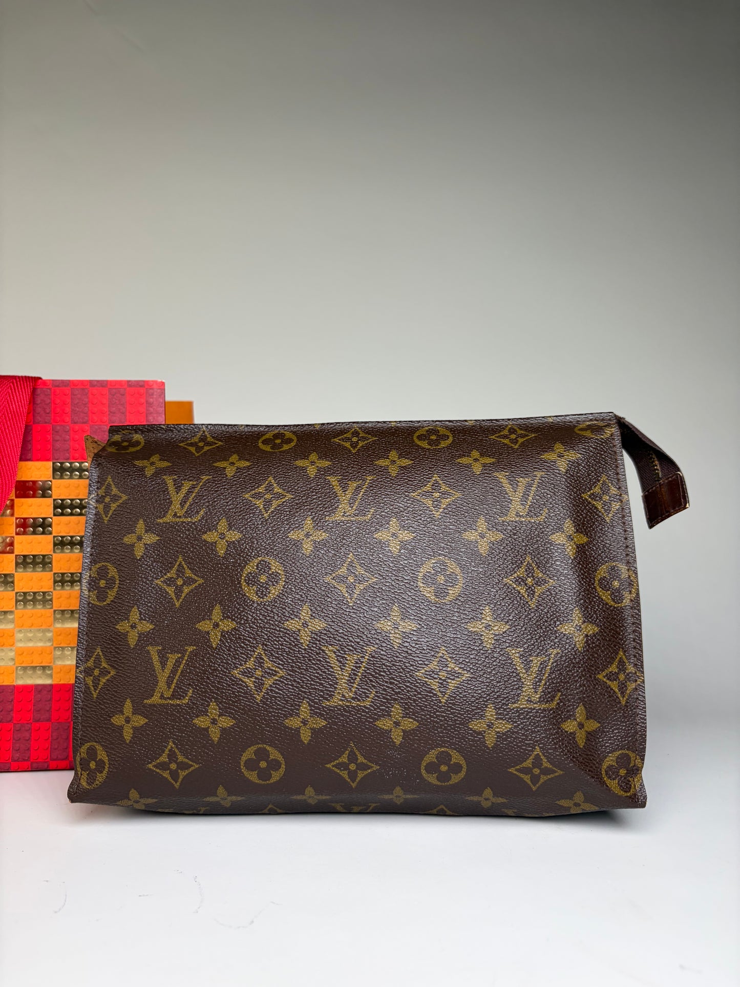 Vintage Louis Vuitton Monogram Canvas Clutch Brown Gold