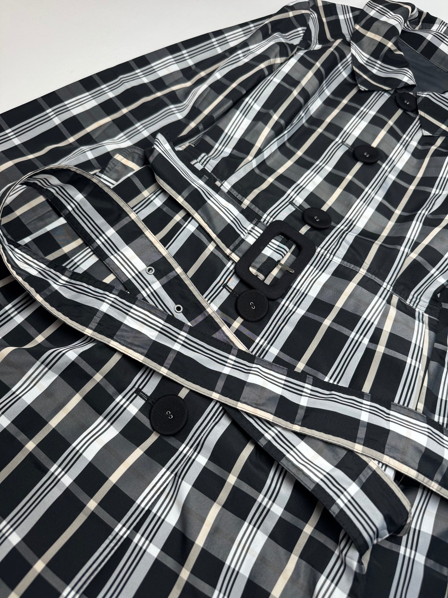 Vintage Courreges Trenchcoat black White Checked 36/S