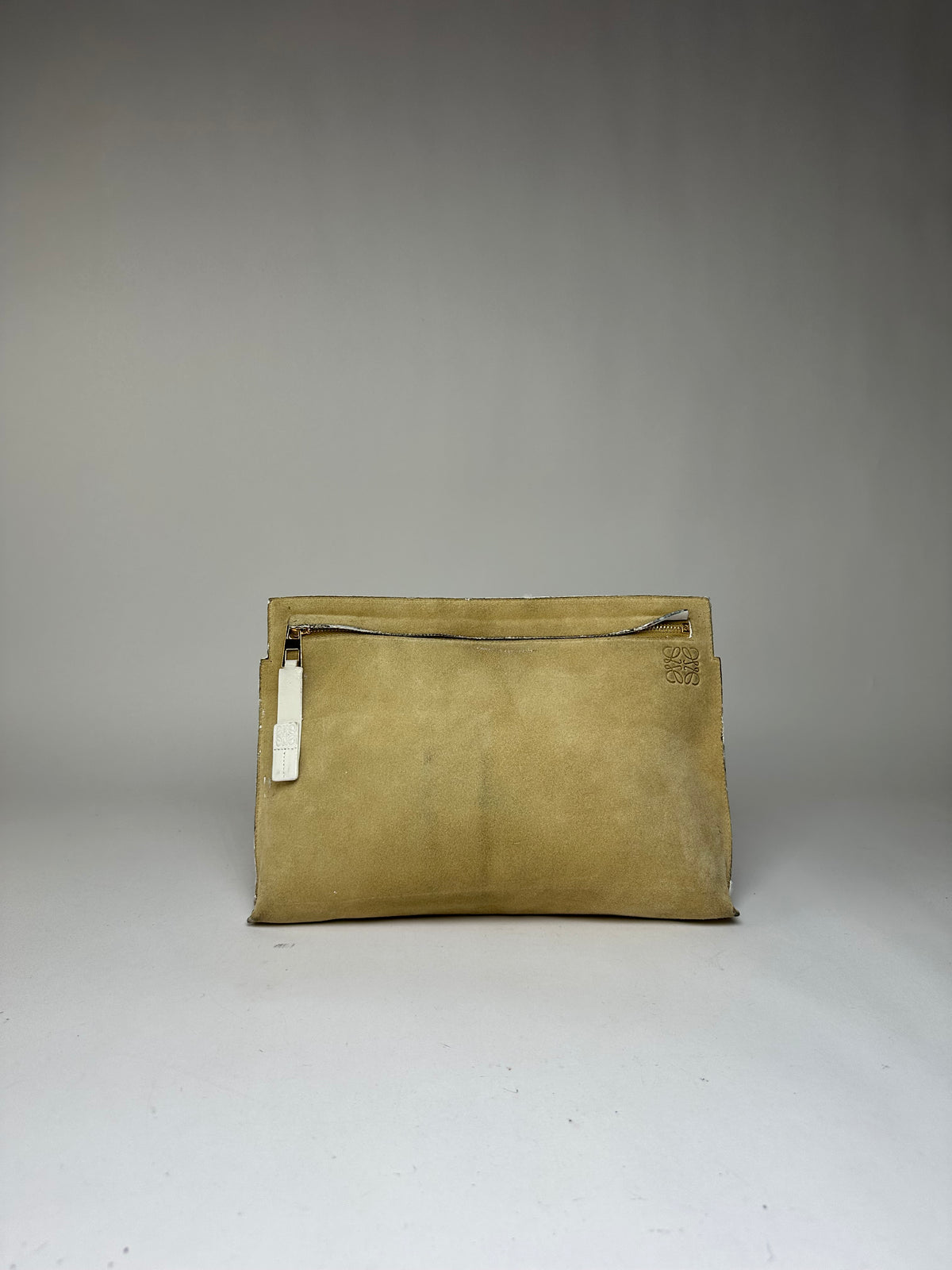 Vintage Loewe Suede-Like Zip Clutch c. Late 2000s Beige