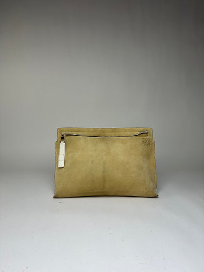 Vintage Loewe Suede-Like Zip Clutch c. Late 2000s Beige