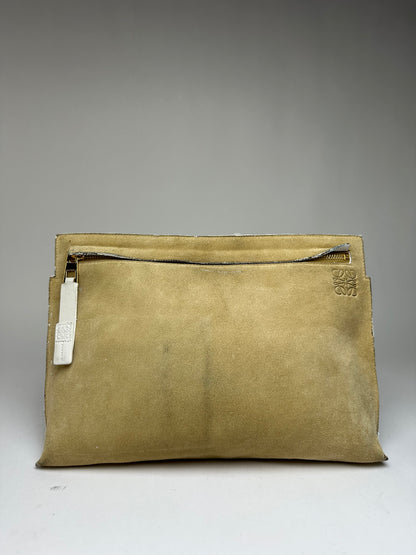 Vintage Loewe Suede-Like Zip Clutch c. Late 2000s Beige
